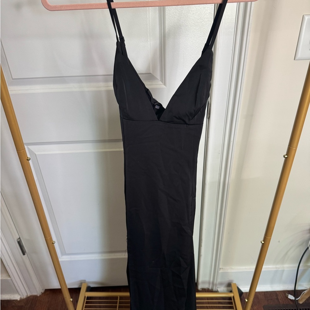 Revolve Black V-Neck Silky Dress
